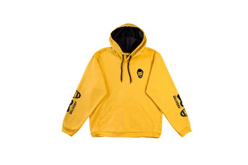 Blusão Fechado Em Moletom Com Capuz E Bolso Canguru Amarelo