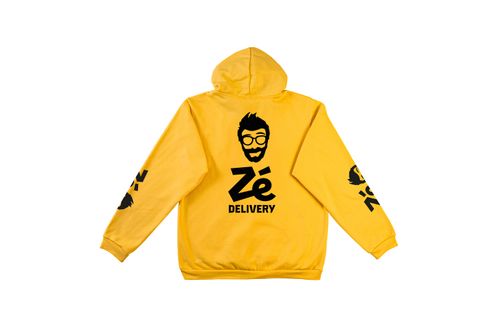 Blusão Fechado Em Moletom Com Capuz E Bolso Canguru Amarelo